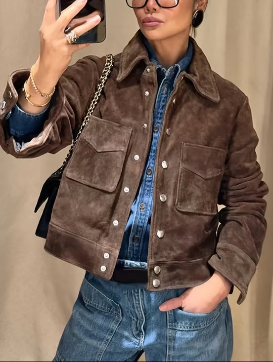 Jackets & Blazers - Women's Elegant Casual Jacket Coat - Collar with Chest Pocket & Button Closure